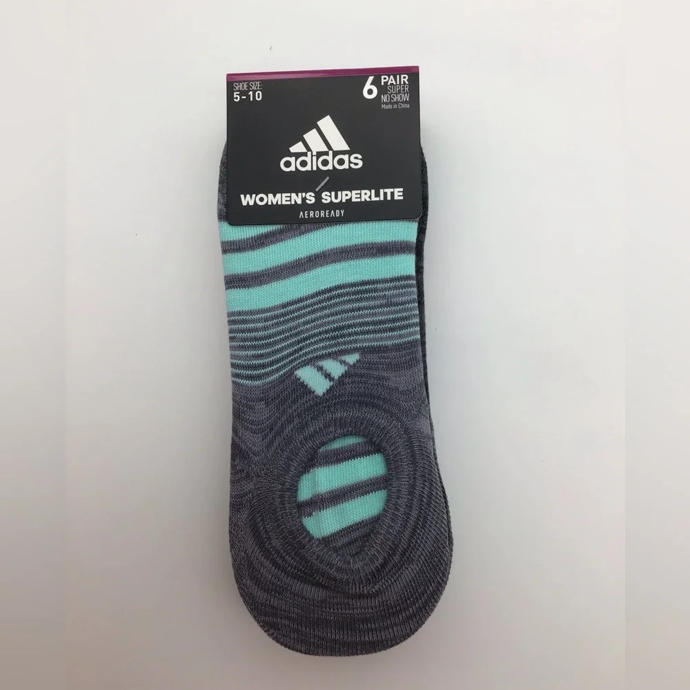 Adidas 6pk. Superlite Striped No Show Socks - Picture 1 of 4